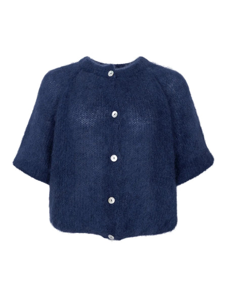 Black Colour Bjoerk Patent Knit Cardigan - Navy Blue
