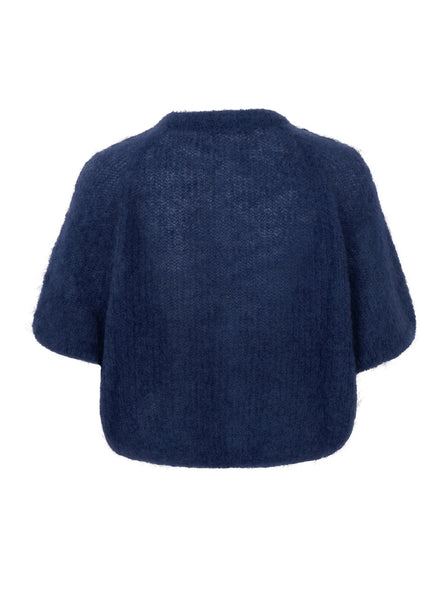 Black Colour Bjoerk Patent Knit Cardigan - Navy Blue