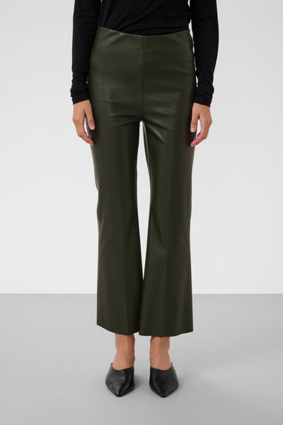 Soaked In Luxury SLKaylee PU Kickflare Pants - Khaki