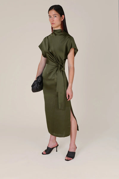 VI.VE.RE Rabia Side Tie Dress - Dark Green