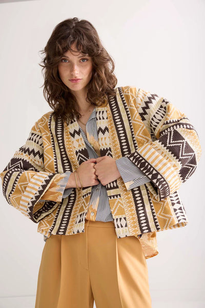 Summum Woman Jacquard Kimono Jacket - Soft Camel