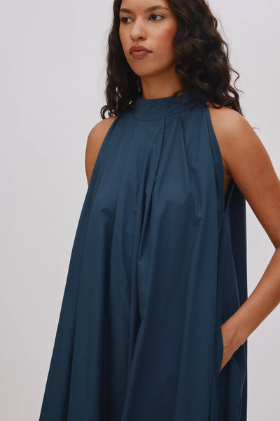 Rabens Saloner Annisa Long Maxi Poplin Dress - Navy