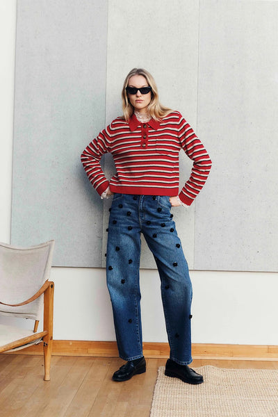 Baum Und Pferdgarten Core Knit Stripe Sweater - Crimson Red