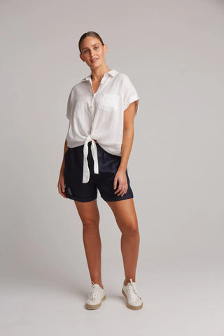 EB&IVE Studio Tie Front Linen Shirt (One Size) - Salt