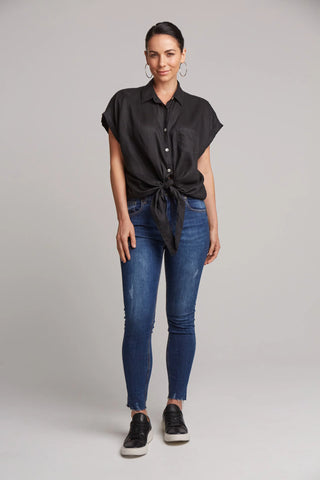 EB&IVE Studio Tie Front Linen Shirt (One Size) - Black