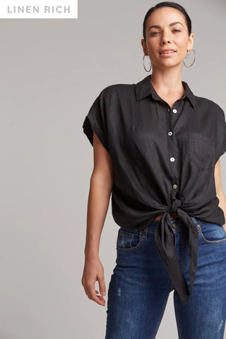 EB&IVE Studio Tie Front Linen Shirt (One Size) - Black