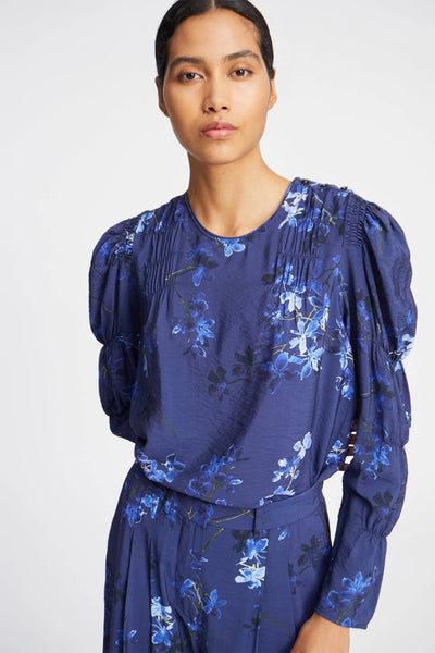 Munthe Frewin Print Long Sleeve Blouse - Navy