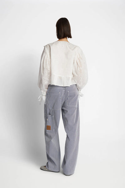 Munthe Freni Embroidered Ribbon Blouse - White