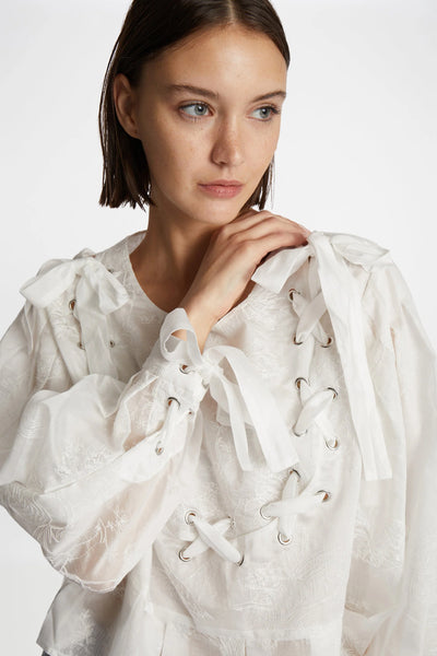 Munthe Freni Embroidered Ribbon Blouse - White