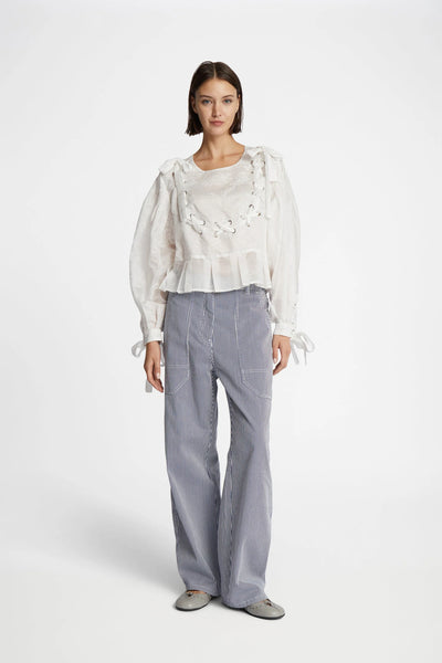 Munthe Freni Embroidered Ribbon Blouse - White