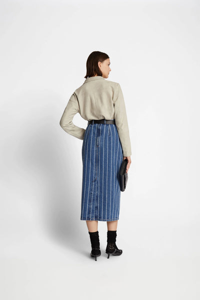 Munthe Faith Denim Pinstripe Skirt - Denim