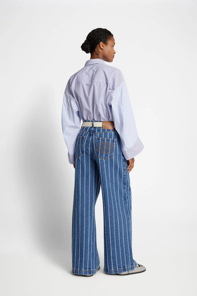 Munthe Ecube Pinstripe Wide Leg Jeans - Indigo Denim