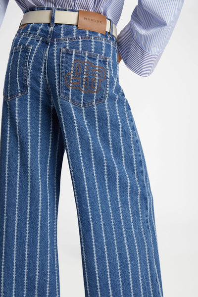 Munthe Ecube Pinstripe Wide Leg Jeans - Indigo Denim