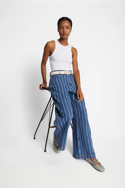 Munthe Ecube Pinstripe Wide Leg Jeans - Indigo Denim