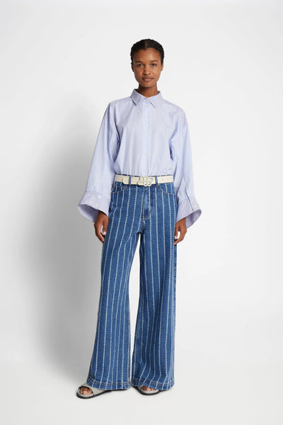 Munthe Ecube Pinstripe Wide Leg Jeans - Indigo Denim