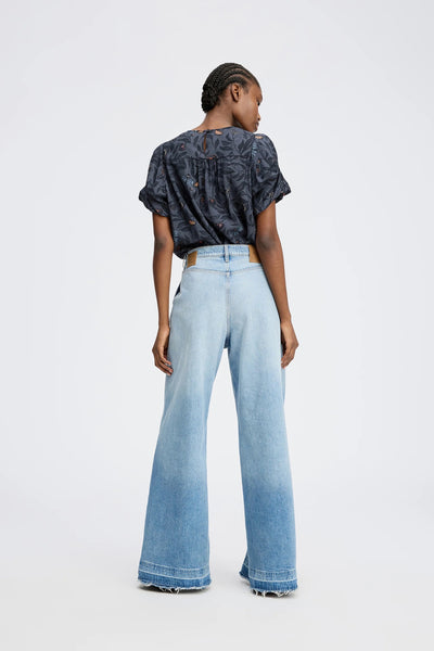 Munthe Short Sleeve Lustanna Print Top - Charcoal