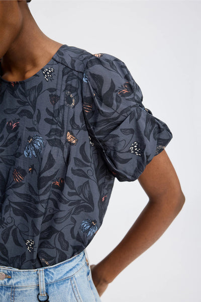 Munthe Short Sleeve Lustanna Print Top - Charcoal