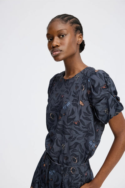Munthe Short Sleeve Lustanna Print Top - Charcoal