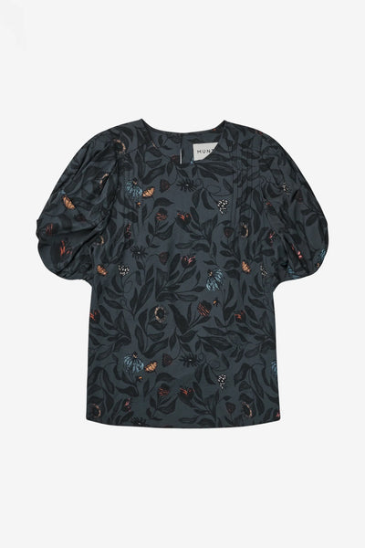 Munthe Short Sleeve Lustanna Print Top - Charcoal