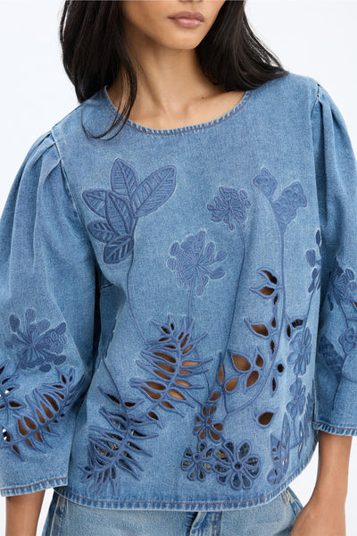 Munthe Bramble Denim Cutwork Top - Denim