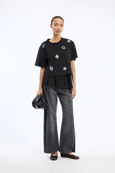 Munthe Vach Black Embellshed T-Shirt