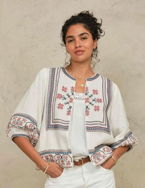 M.A.B.E. Apparel Calista Embroidered Jacket - Soft Ecru