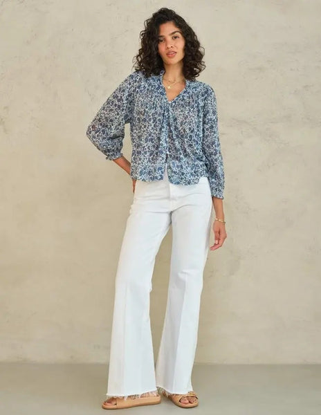 M.A.B.E. Apparel Esti Print Long Sleeve Blouse - Blue