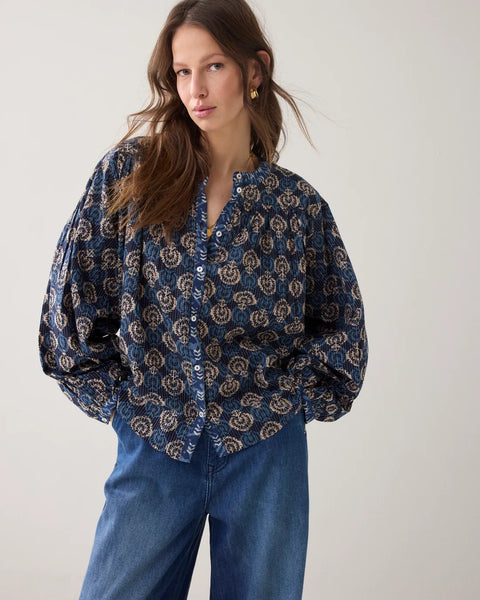 Summum Woman Block Print Blouse - Midnight Blue