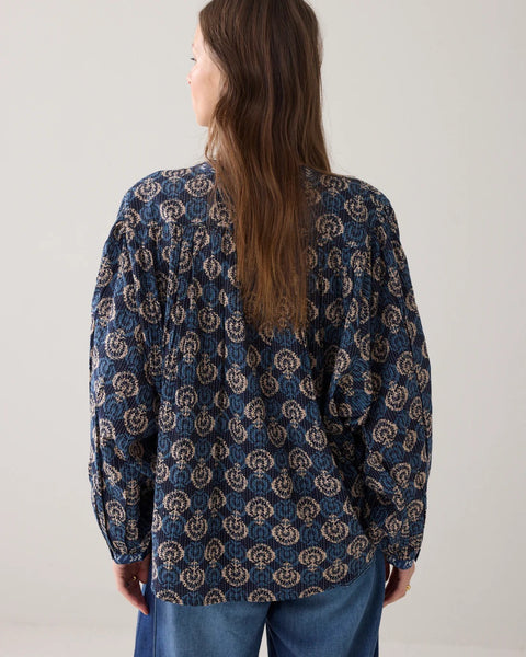 Summum Woman Block Print Blouse - Midnight Blue