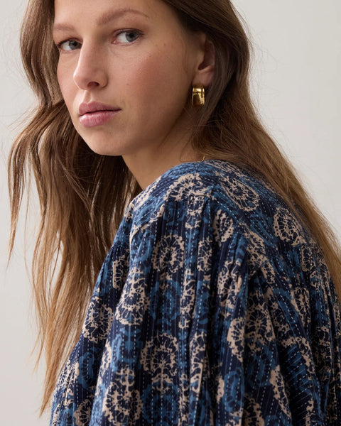 Summum Woman Block Print Blouse - Midnight Blue