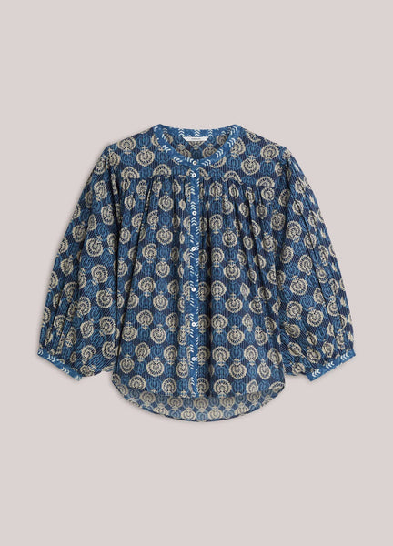 Summum Woman Block Print Blouse - Midnight Blue