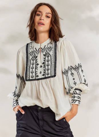 Summum Woman Cotton Embroidery Blouse - Ivory