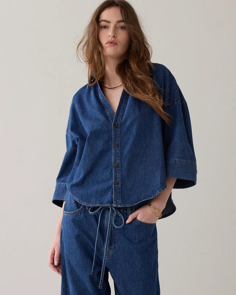 Summum Woman Denim Kimono Light Cotton Blouse - Denim