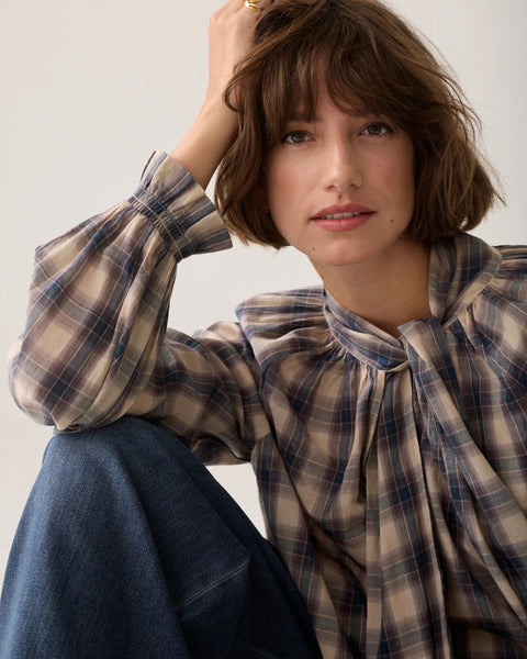 Summum Woman Cotton Pussy Bow Blouse - Blue