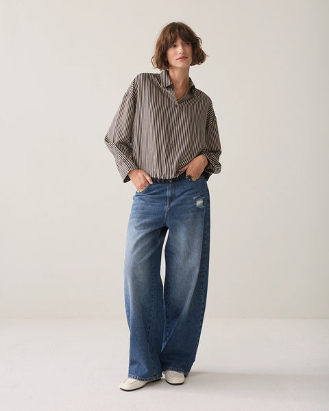 Summum Woman Striped Blouse with Drawstring - Blue