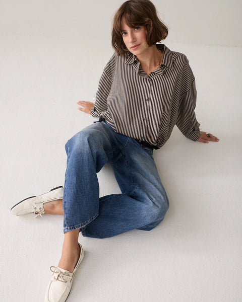 Summum Woman Striped Blouse with Drawstring - Blue