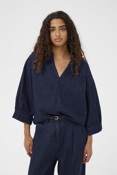 Soaked In Luxury SLCharman Toledo Denim Blouse - Dark Blue Denim