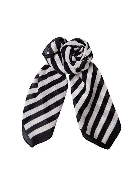 Black Colour Stripe Mini Scarf - Black