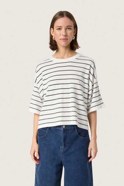 Soaked In Luxury Spina Short Sleeve Knit - Grape Leaf Stripe
