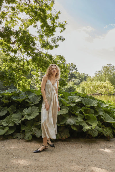 Soaked In Luxury SLKitty Slip Dress - Ancient Scroll Metallic Print