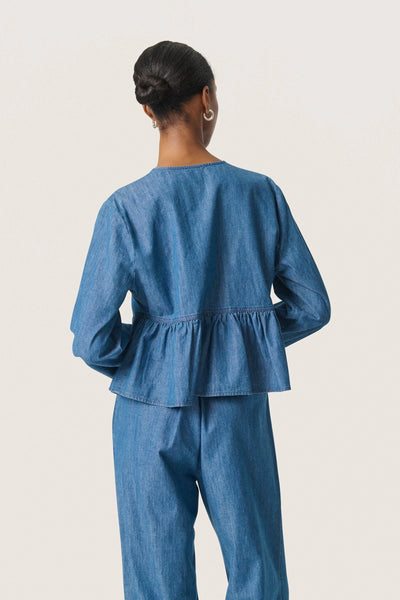 Soaked in Luxury SLChamy Tie Bow Shirt - Medium Blue Cotton