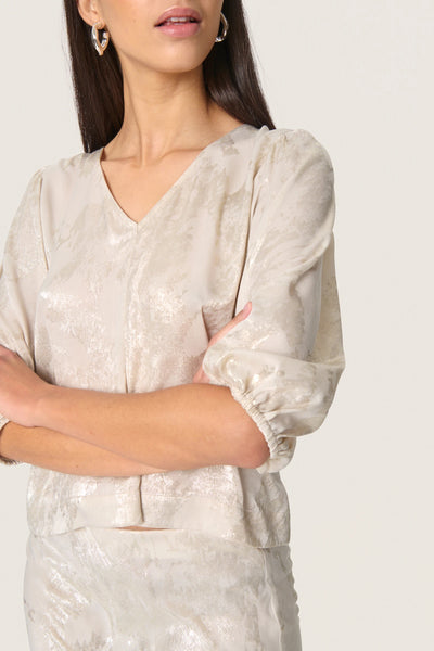 Soaked In Luxury SLKitty Blouse - Ancient Scroll Metallic Print