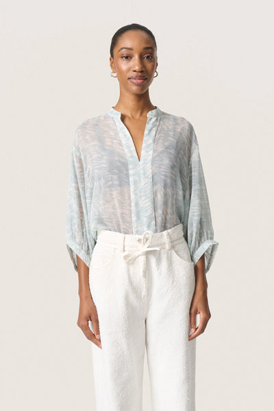 Soaked In Luxury SLMarta Amily Blouse - Silver Blue Stroke Print