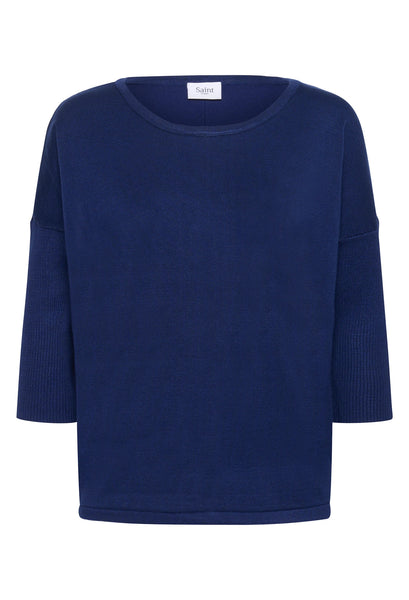Saint Tropez Mila R-Neck Sweater - Navy Peonie