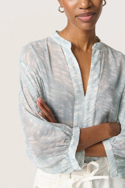 Soaked In Luxury SLMarta Amily Blouse - Silver Blue Stroke Print