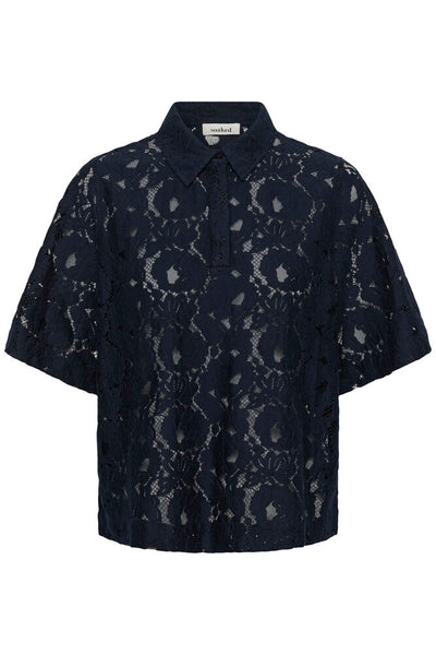 Soaked In Luxury SLTaya Lace Polo Shirt - Night Sky / Blue