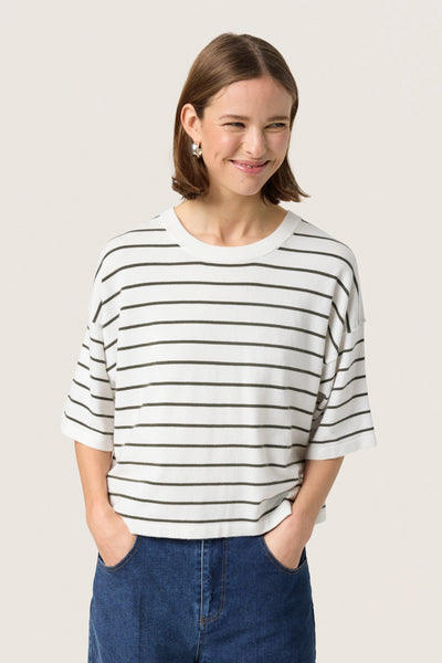 Soaked In Luxury Spina Short Sleeve Knit - Grape Leaf Stripe