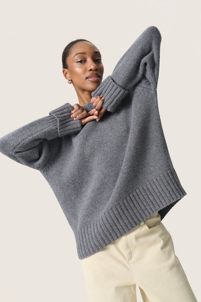 Soaked In Luxury SLMoline Crew Neck Sweater - Grey Melange