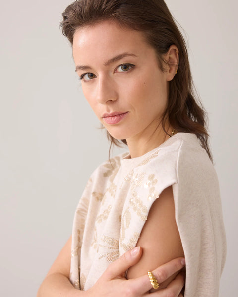 Summum Woman Sleeveless Embellished Sweatshirt - Pebble Beige