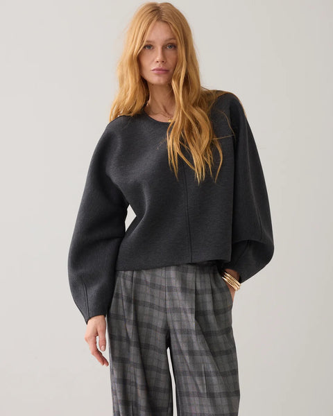 Summum Woman Scuba Sweatshirt with Balloon Sleeves - Anthracite